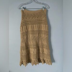 Ralph Lauren Sport Beige/Tan/khaki crochet boho/ western midi skirt size S